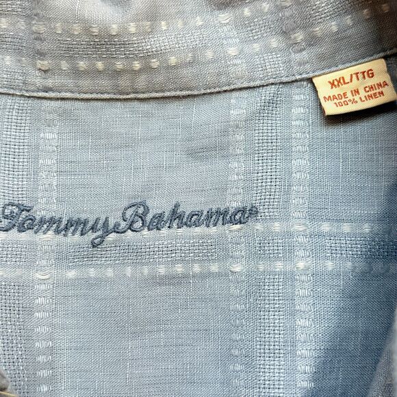 Tommy Bahama Linen Shirt Mens XXL Blue Plaid Long Sleeve Button Up - Picture 3 of 3